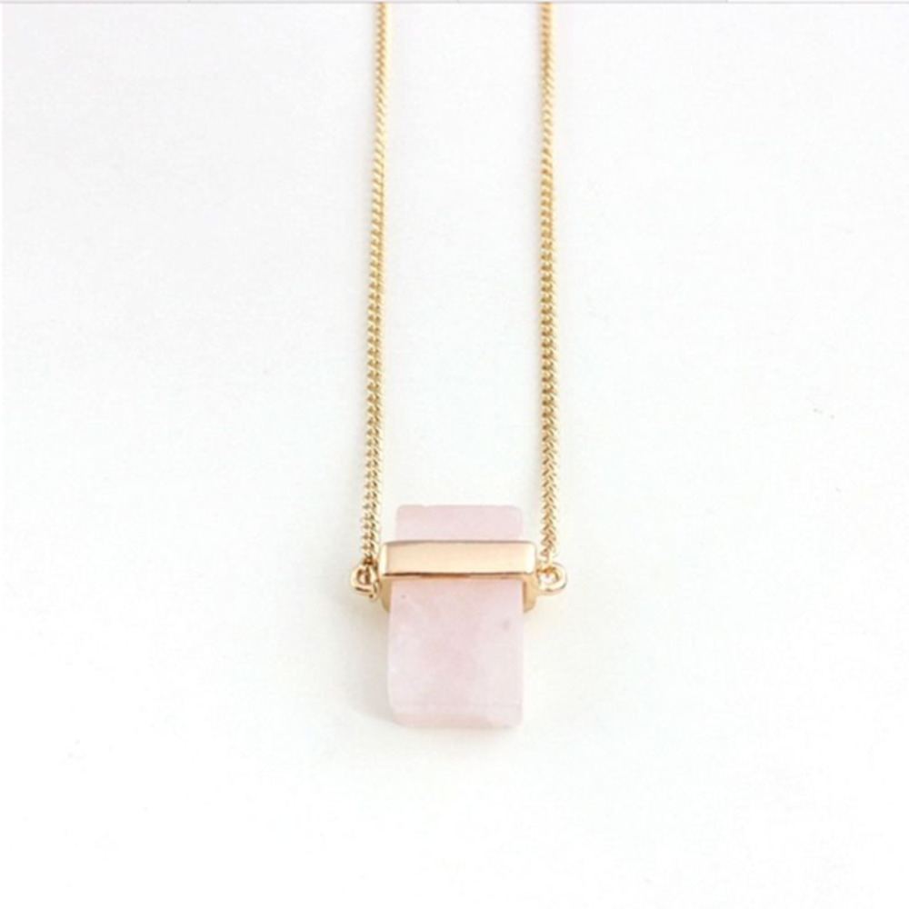 Rose Quartz Gemstone Necklace Pink Stone Gold Tone Tourmaline Natural NEW - Picture 2 of 5